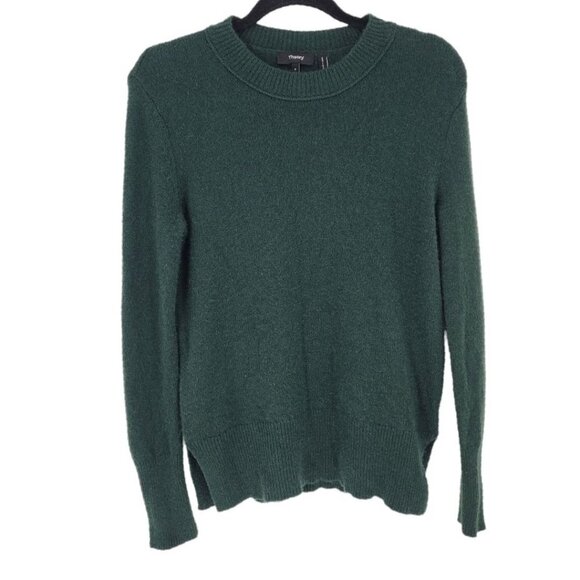 Theory small green cashmere long sleeve crew neck sweater ribbed collar cuffs - Picture 1 of 10